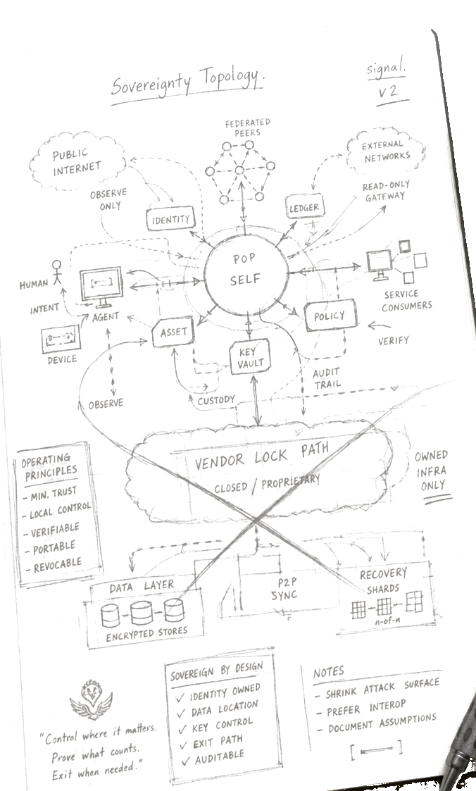 Graphite sovereignty topology showing control, trust boundaries, and exit relations.