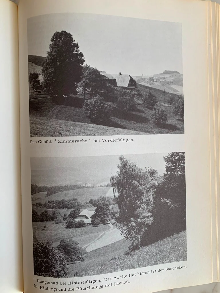 Book plate with two black-and-white photographs of farmsteads near Hinterfultigen and Vorderfultigen in the Bernese countryside.