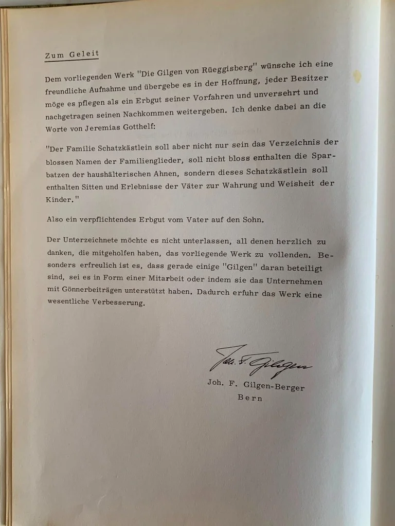 Introductory page titled Zum Geleit, signed Joh. F. Gilgen-Berger, Bern.